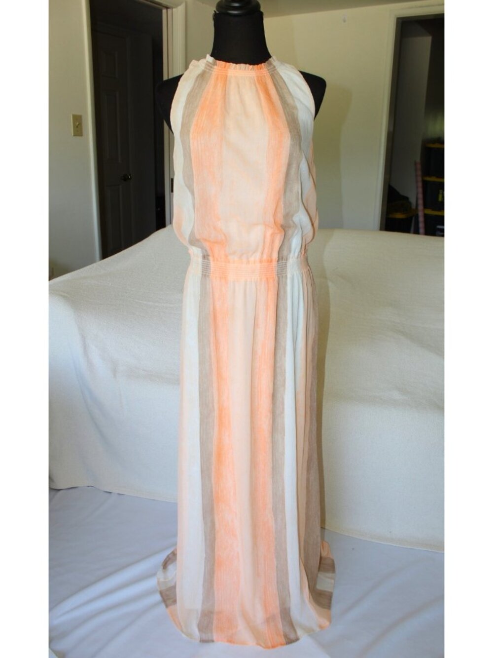 Chico's watercolor striped maxi dress size 1/8 US halter neckline smocked waist - Picture 6 of 8